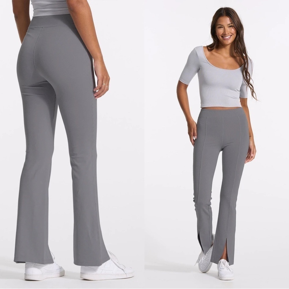 Vuori Lux Rib Split Bootcut Flare Textured Leggings in Heather Grey Size Small